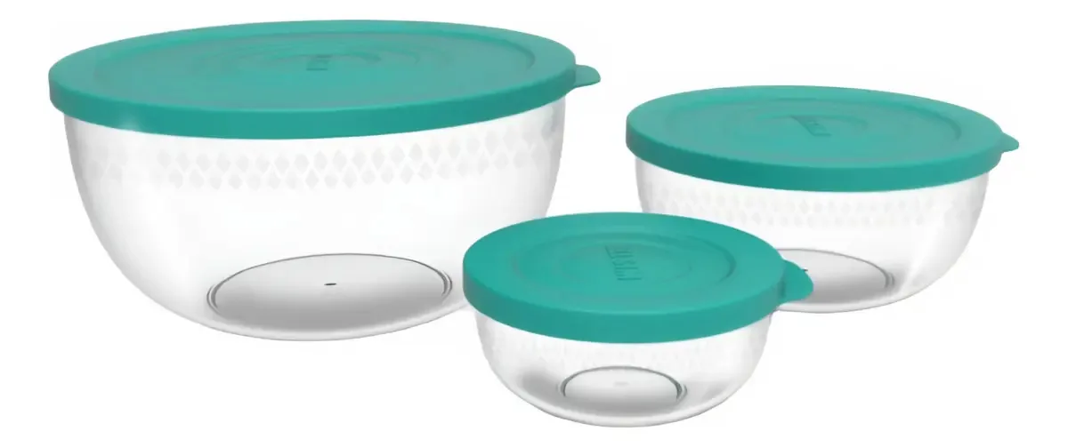 Kit 3 Tigelas Potes Alimentos Saladas, Sobremesas, Papinhas Cor Verde Menta