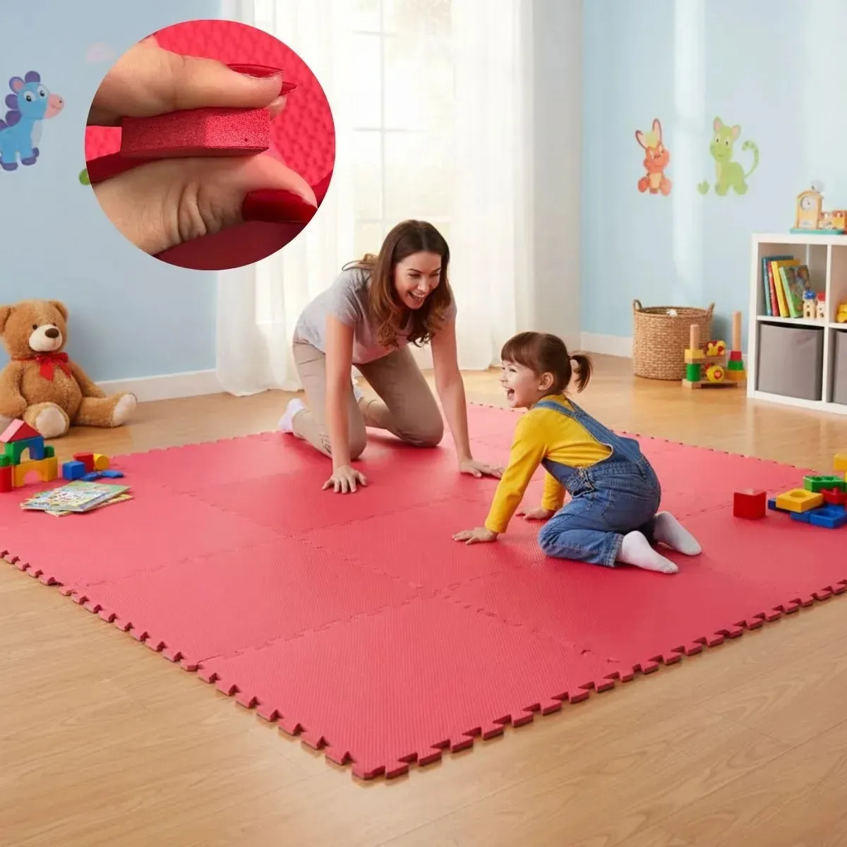 Tapete EVA 50x50cm 10mm Vermelho Antiderrapante para Academia e Infantil