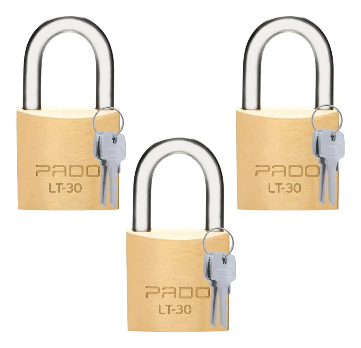Kit 3 Cadeado Pado 30mm Lt Mesmo Segredo Resistente E Chaves Cor Dourado