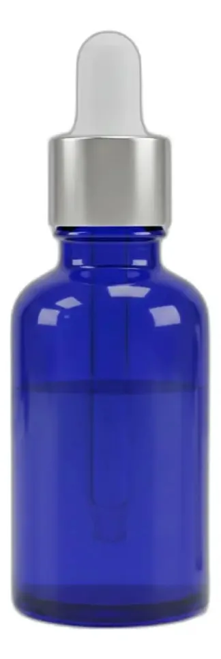 Frasco Conta Gotas Azul 30ml Tampa Prata E Canula Gota