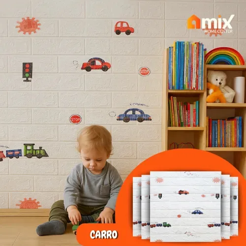48 Placas 77x70 Auto Adesivo 3d Papel Parede Tijolinho Cor Carro