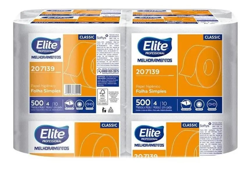 Papel Higiênico Rolo Classic 4 Rolos Folha Simples 500 M