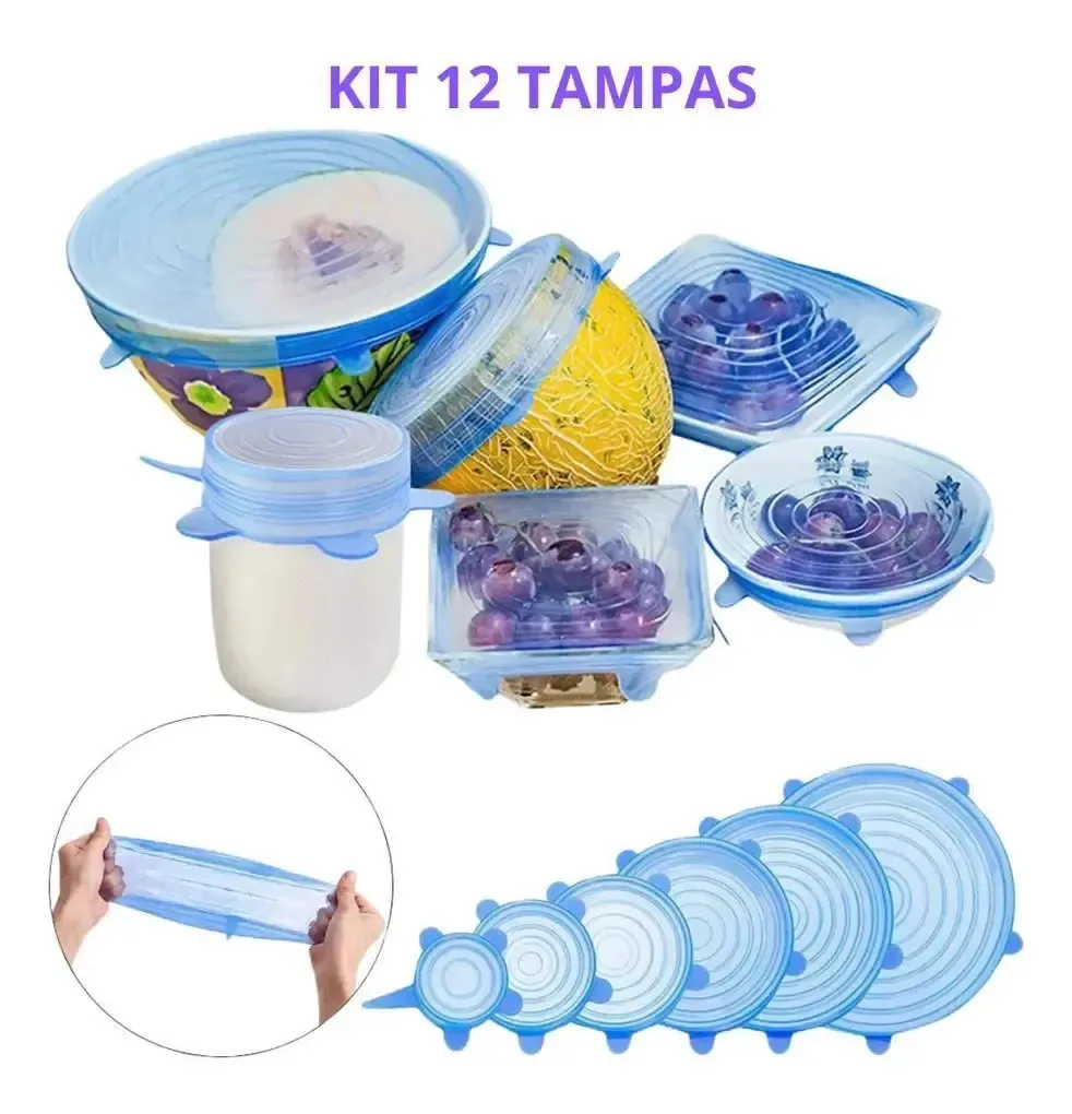 2x Kit Tampas De Silicone Universal Ajustável Reutilizável 1