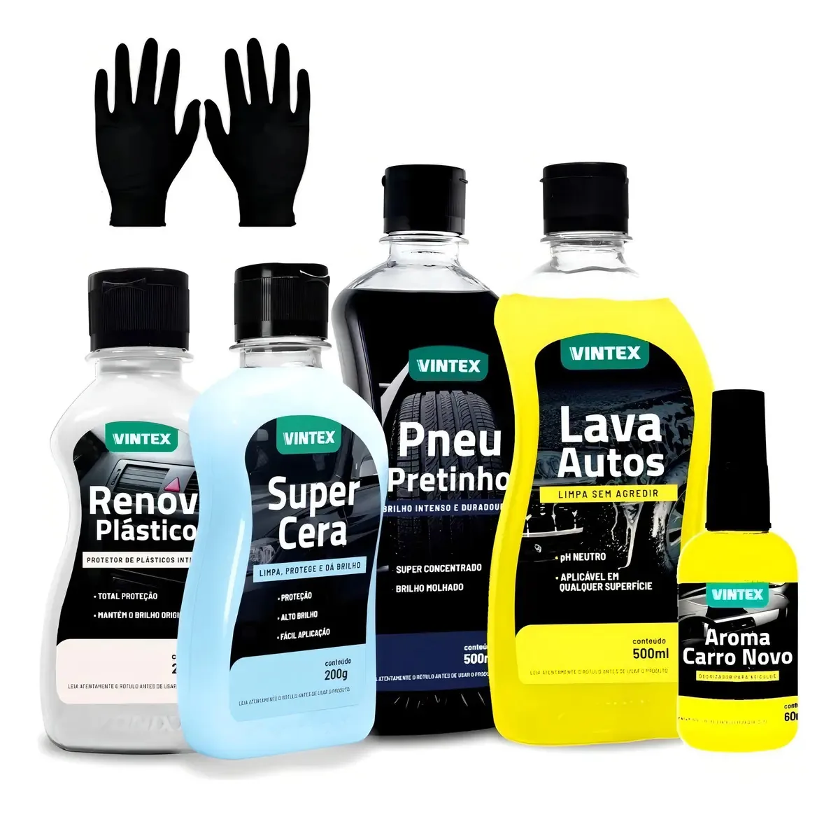 Kit Limpeza Automotiva Vonixx Vintex Shampoo Cera Pretinho