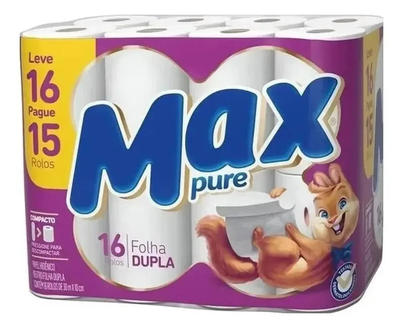 Max Pure Papel Higiênico Folha Dupla 30m 16 Und