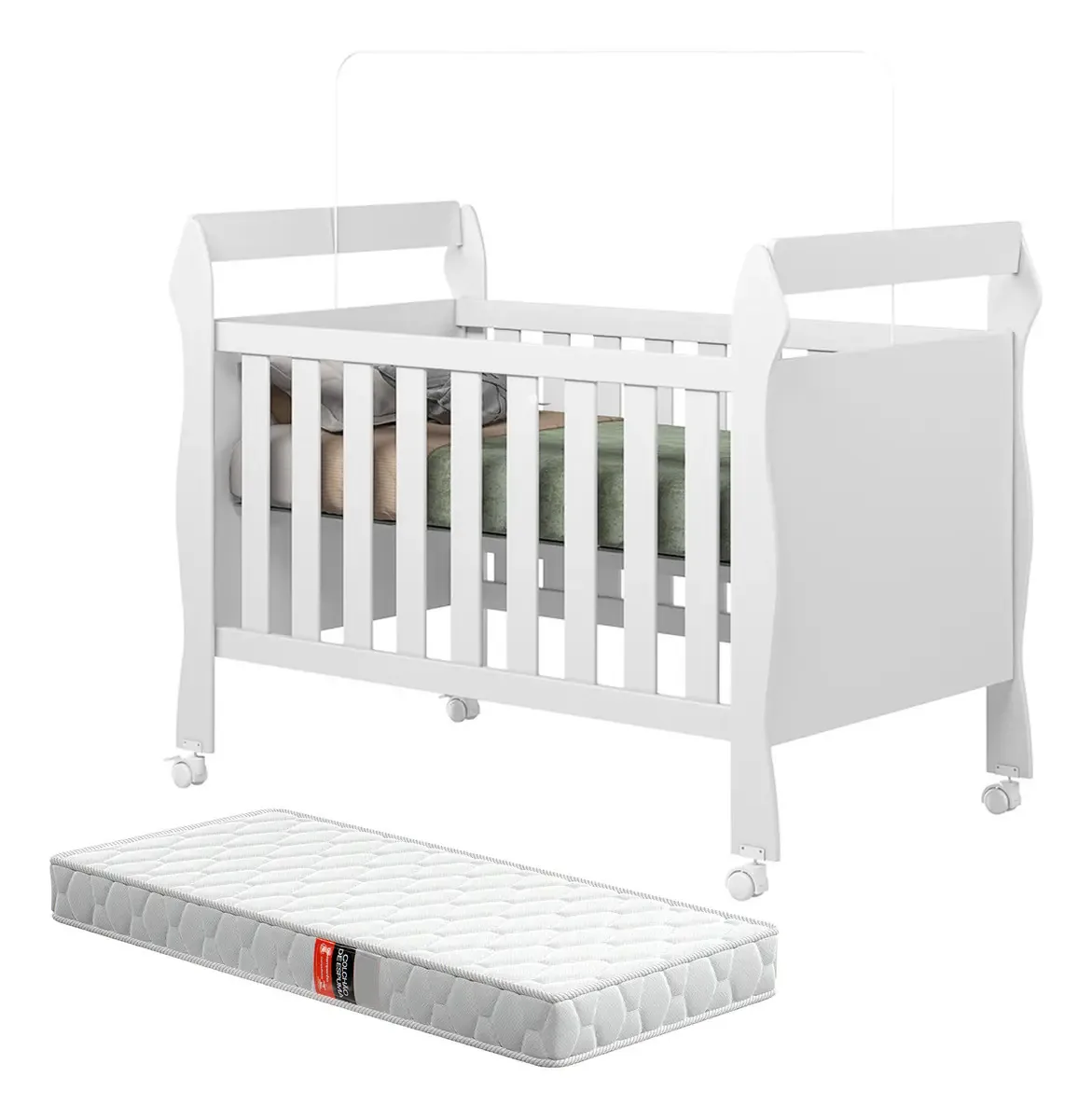 Mini Berço Cama Americano Soninho Com Grade De Proteção Removível E Colchão Para Quarto De Bebê Menino E Menina MS Maciel & Signorini Soninho Cor Branco