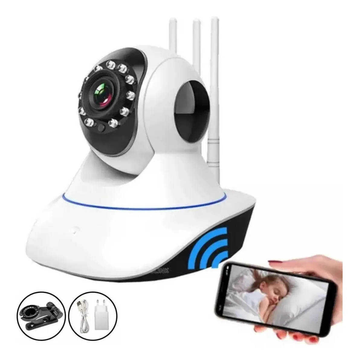 Câmera Babá Eletrônica Full Hd Wifi 360 Ip Visão Noturna