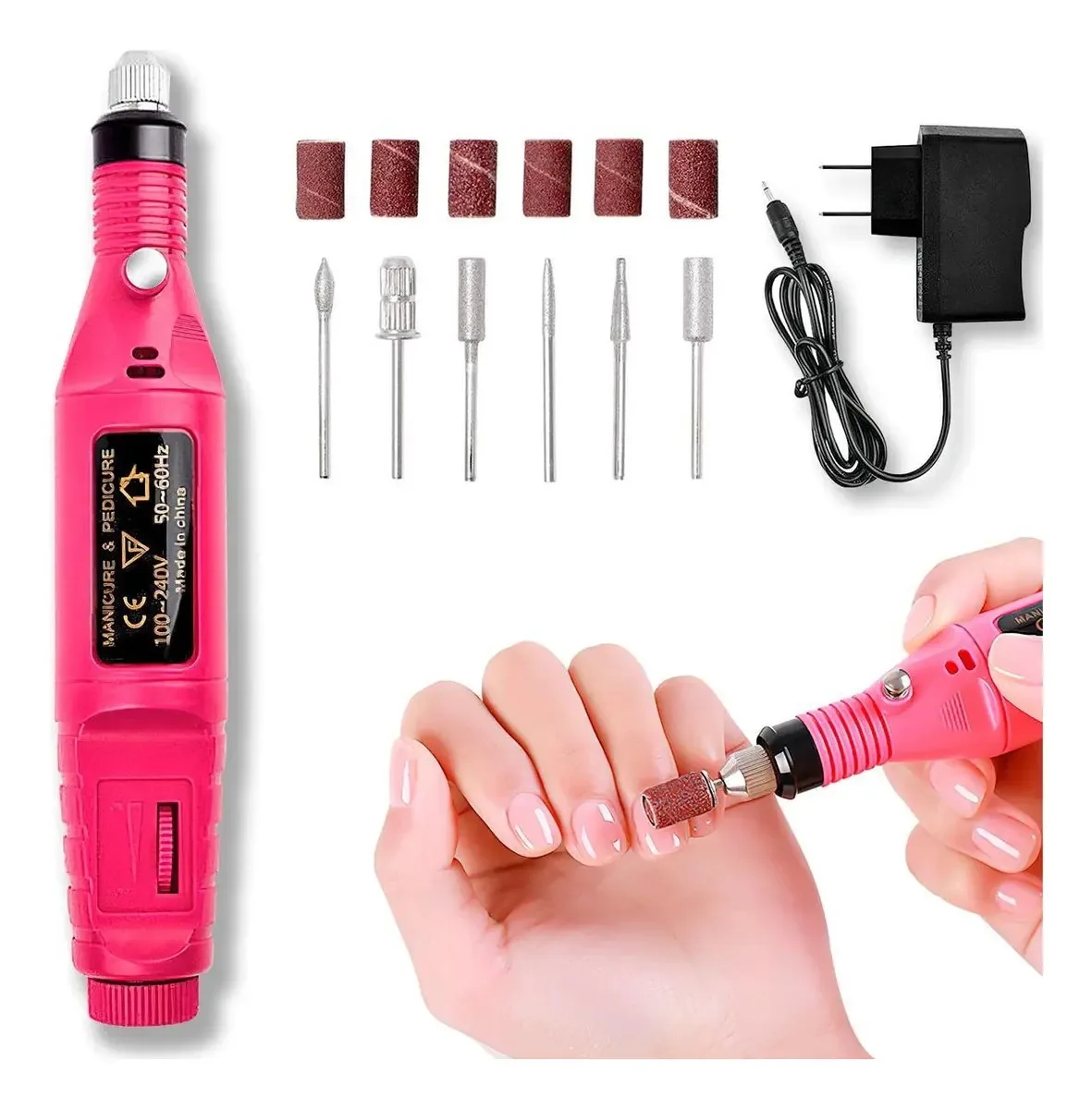 Aparelho De Manicure Rosa Portátil Elétrico Brocas