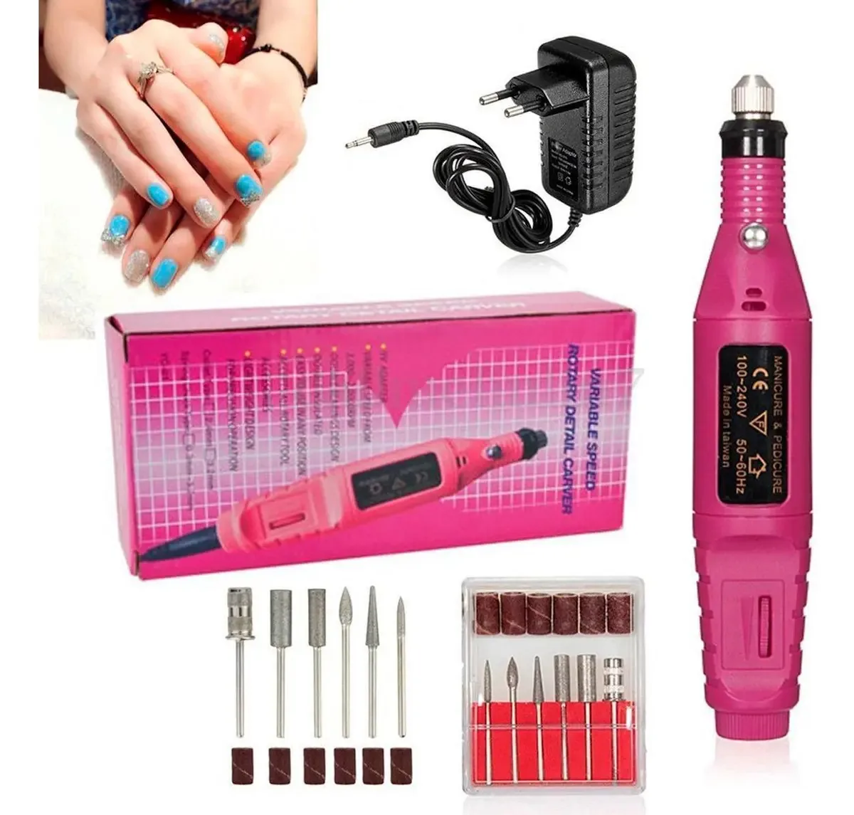 Aparelho De Manicure Elétrico Rosa Recarregável Bivolt