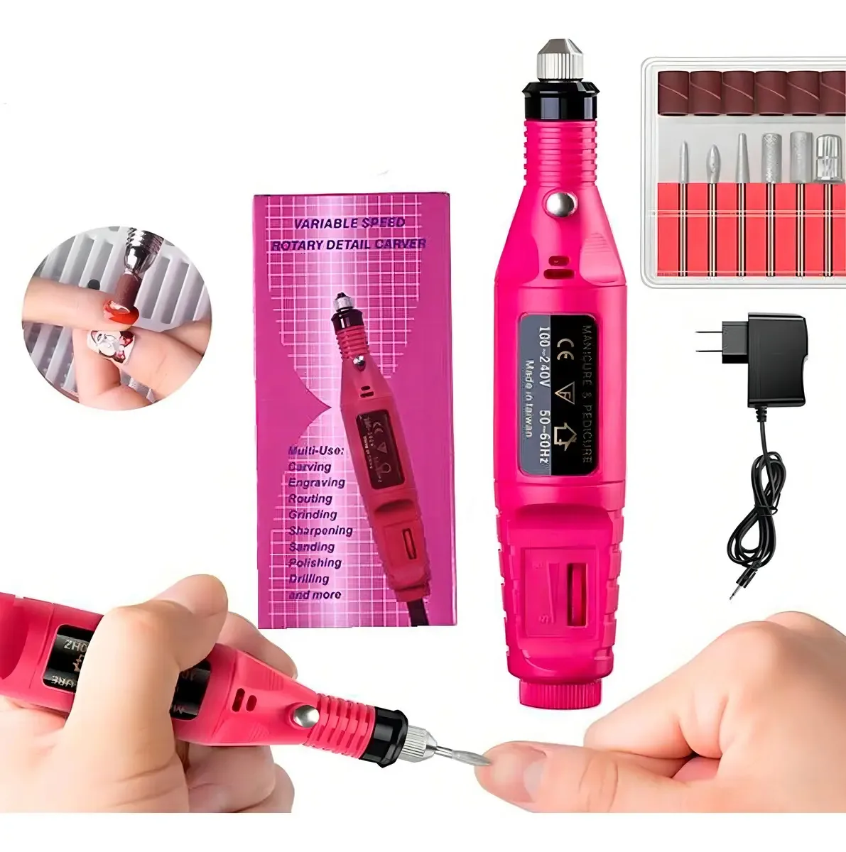 Aparelho De Manicure Elétrico Rosa Recarregável Bivolt