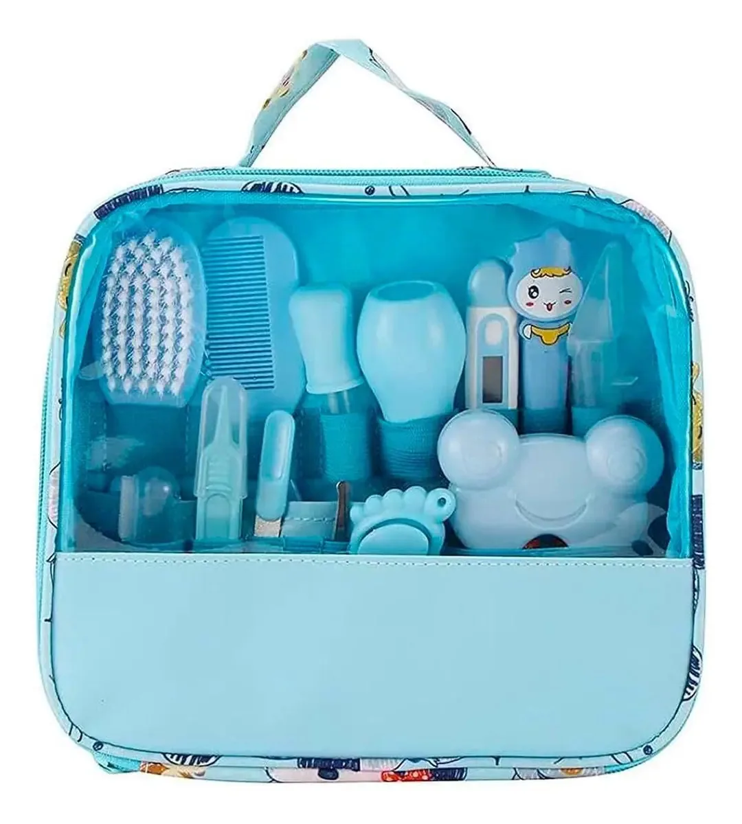 Kit Higiene Infantil Azul Bolsa Aspirador Nasal Tesoura