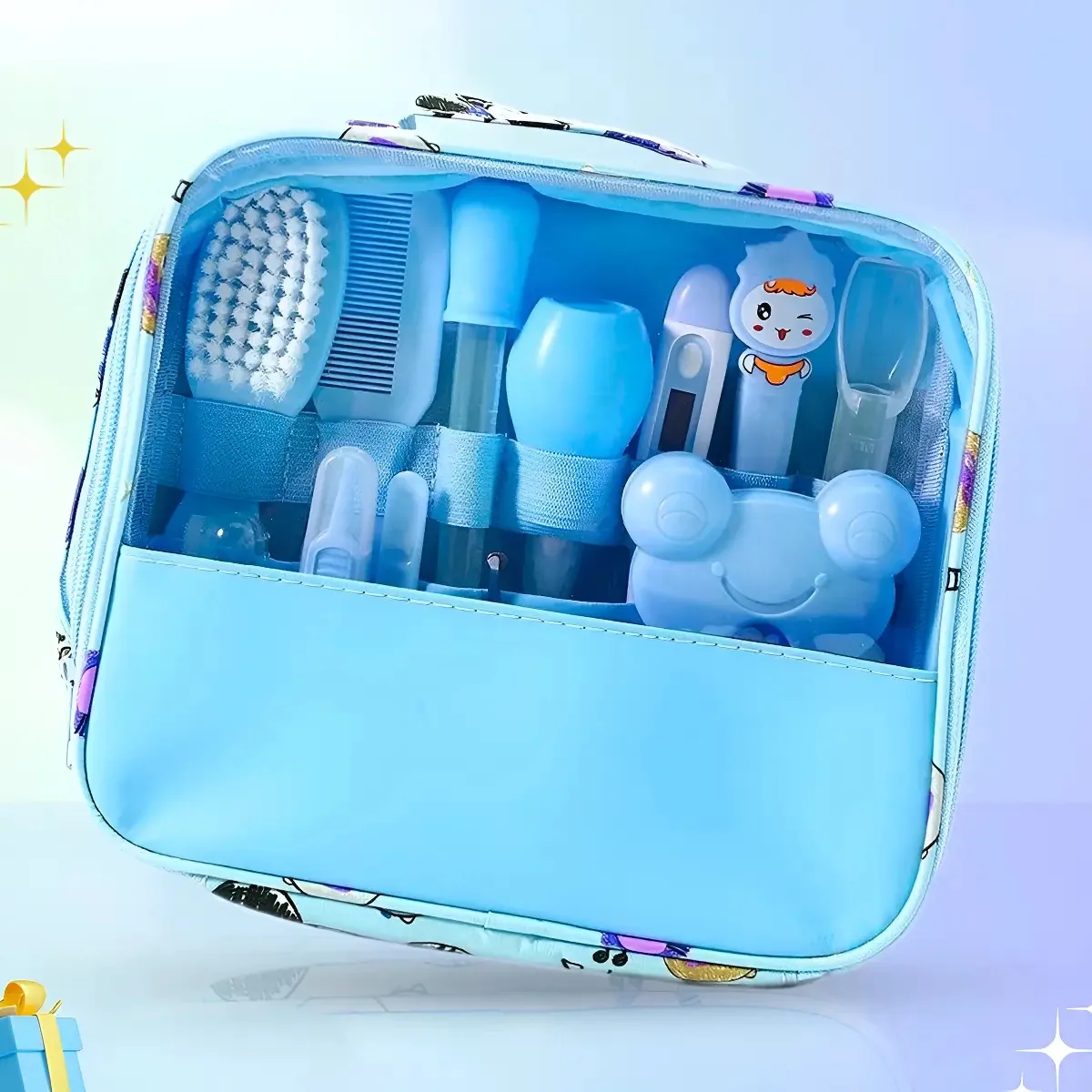 Kit Higiene Recém Nascido Azul Bolsa Aspirador Nasal Escova