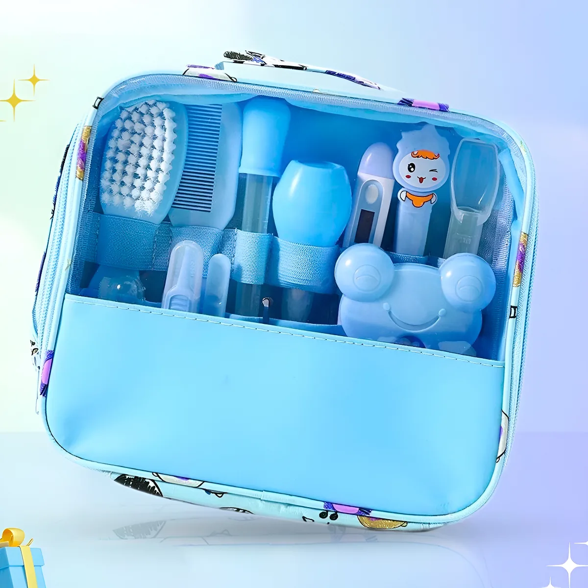 Kit Higiene Infantil Azul Aspirador Nasal Bolsa Pente Escova