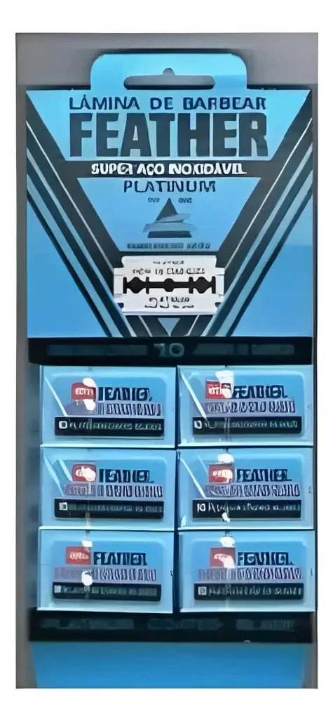 Lamina De Barbear Feather Platinum Cartela Com 60 Unidades