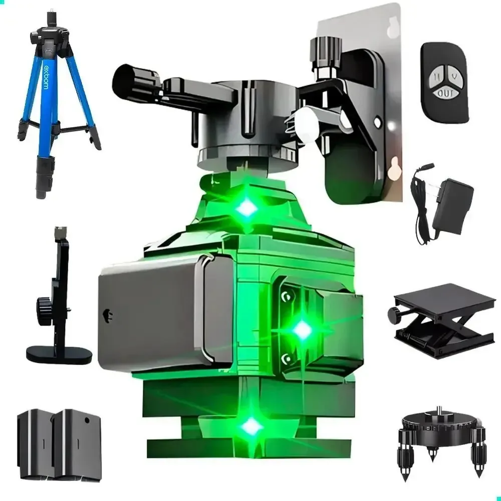 Nível A Laser 360º Verde 12 Linhas 3d Com Tripé Profissional