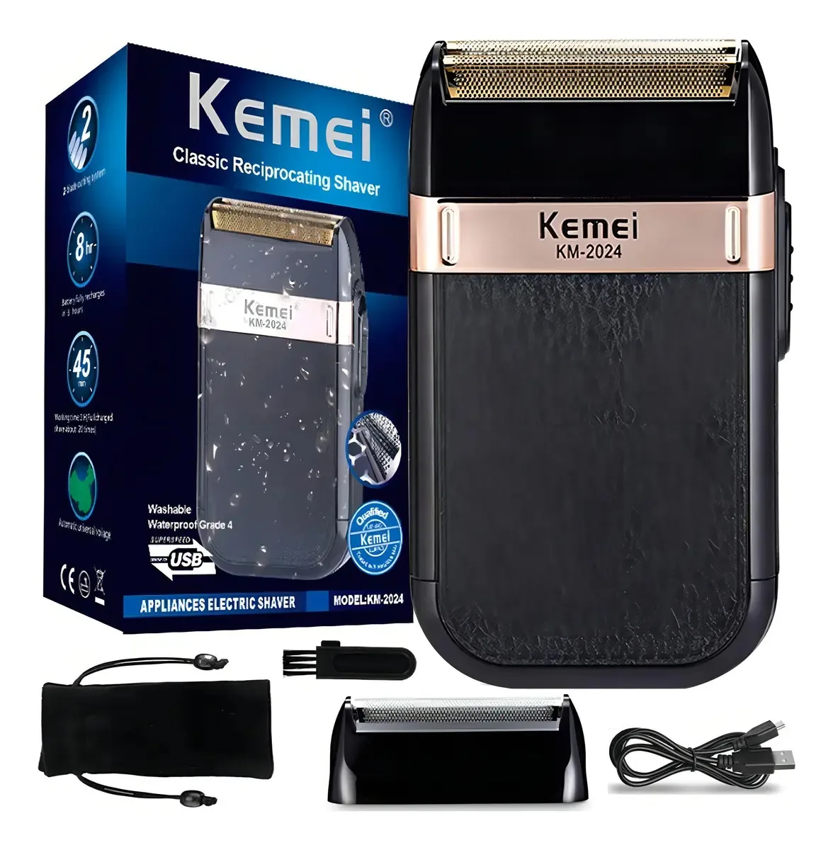 Barbeador Elétrico Shaver Bivolt Kemei-km2024