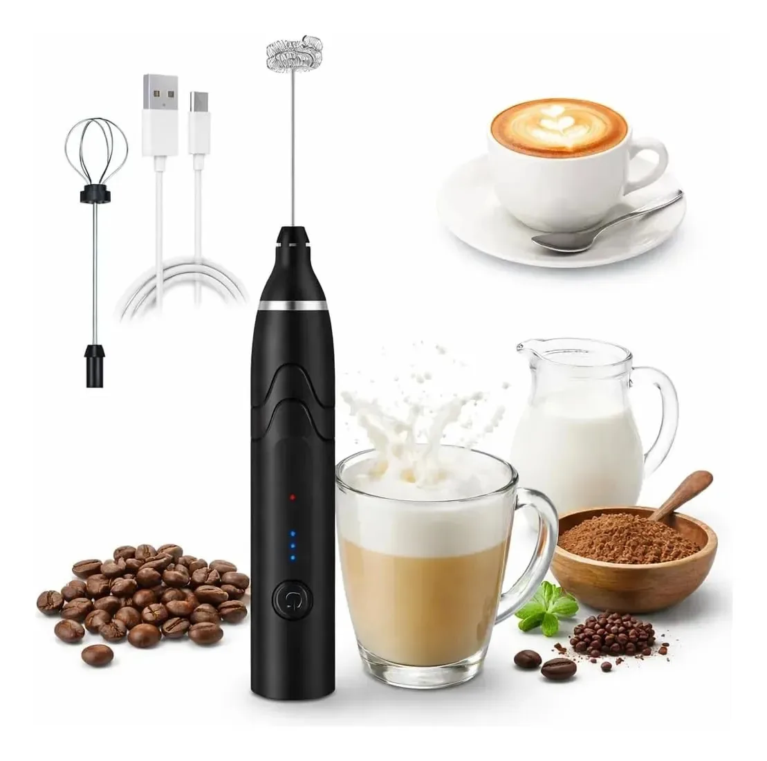 Mixer Misturador Bebidas Mini Portátil Recarregável Eletrico Preto