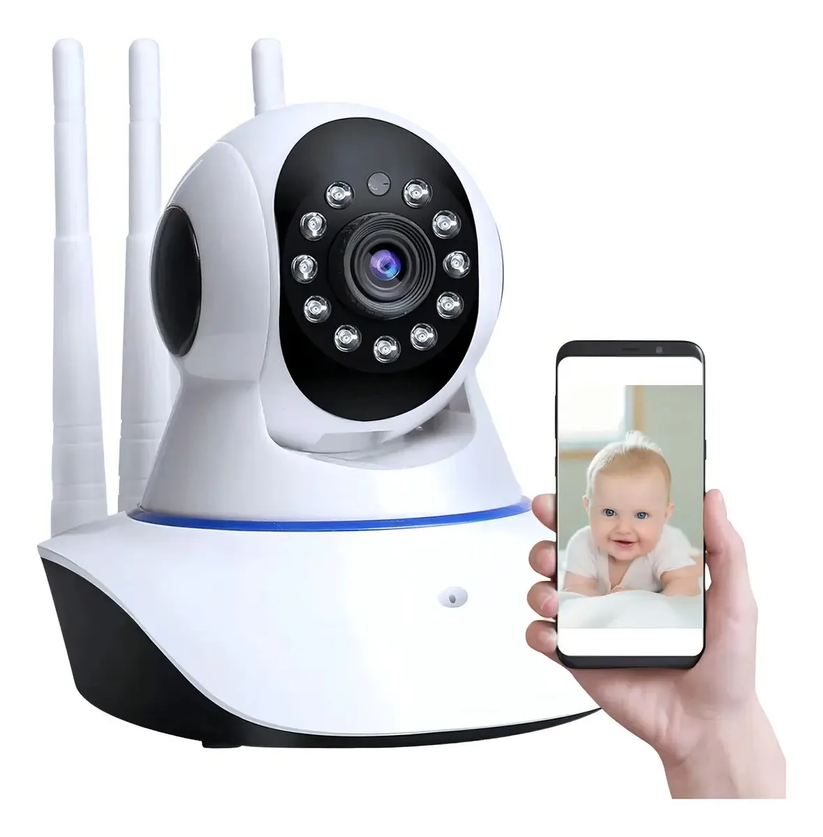 Câmera Segurança 3 Antenas Ip Onvif Wifi Wireless Orbitronic