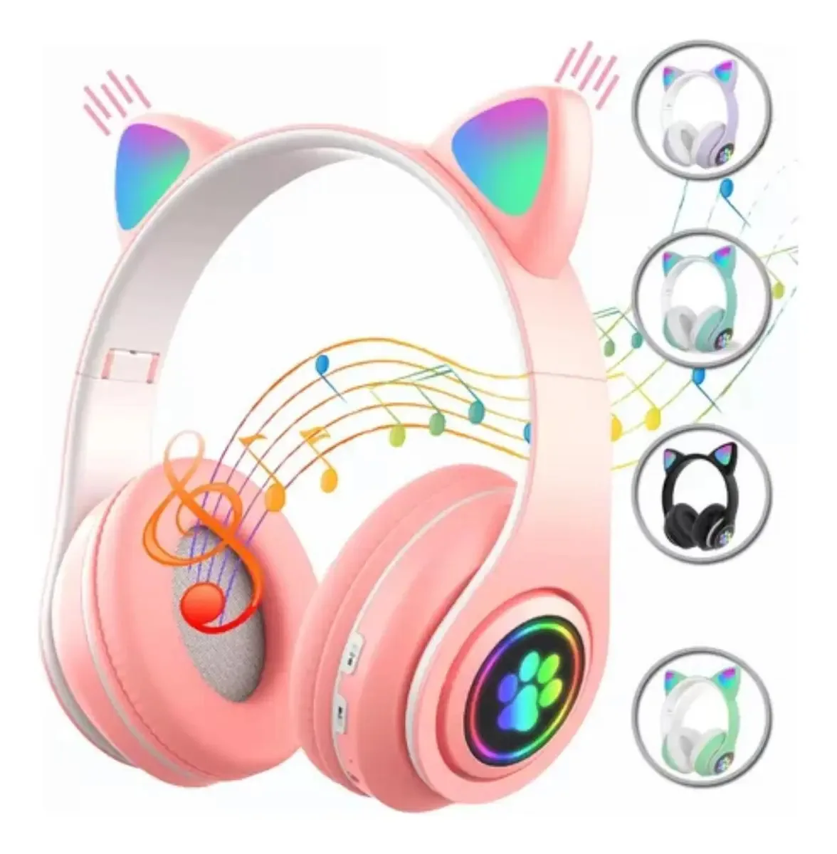 Headset Infantil Gatinho Com Led E Bluetooth