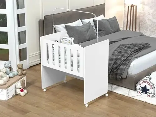 Mini Berço Moisés Fofura Chiqueirinho Bebê Quarto Cama com Rodinha Cor Branco