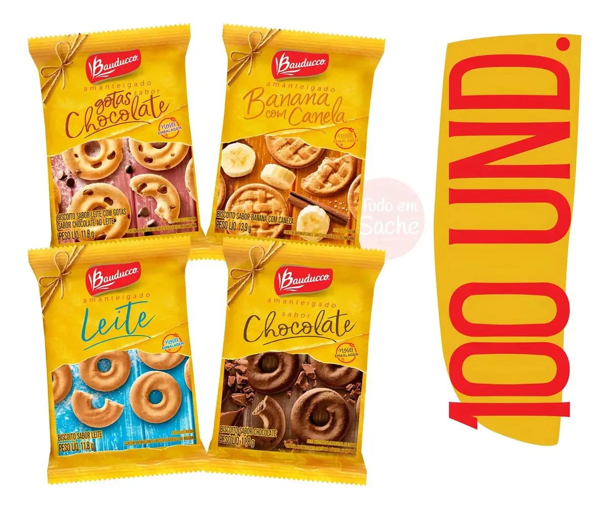 100un Biscoitos Sortidos Bauducco Sache 11,5g