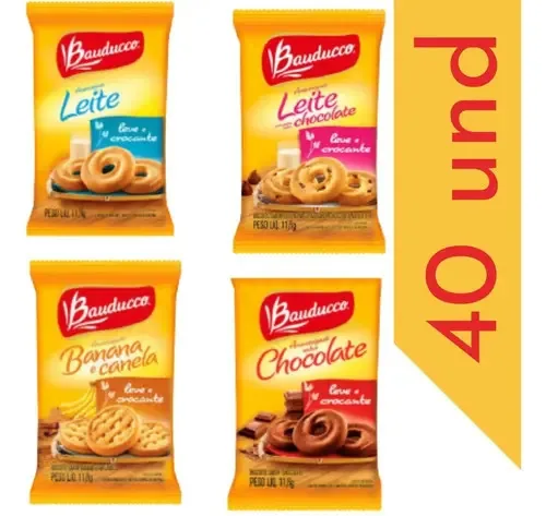 40un Biscoitos Amanteigados Em Sachê Sortidos Bauducco 11g