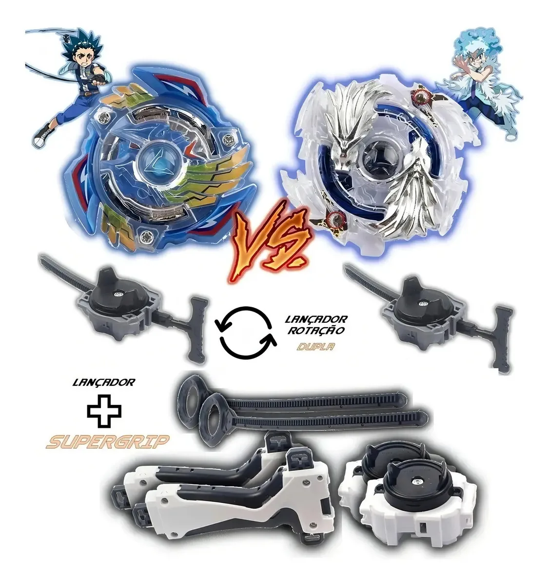 Kit Beyblade Burst 4 Lançador Valtryek + Luinor Tornado Gyro