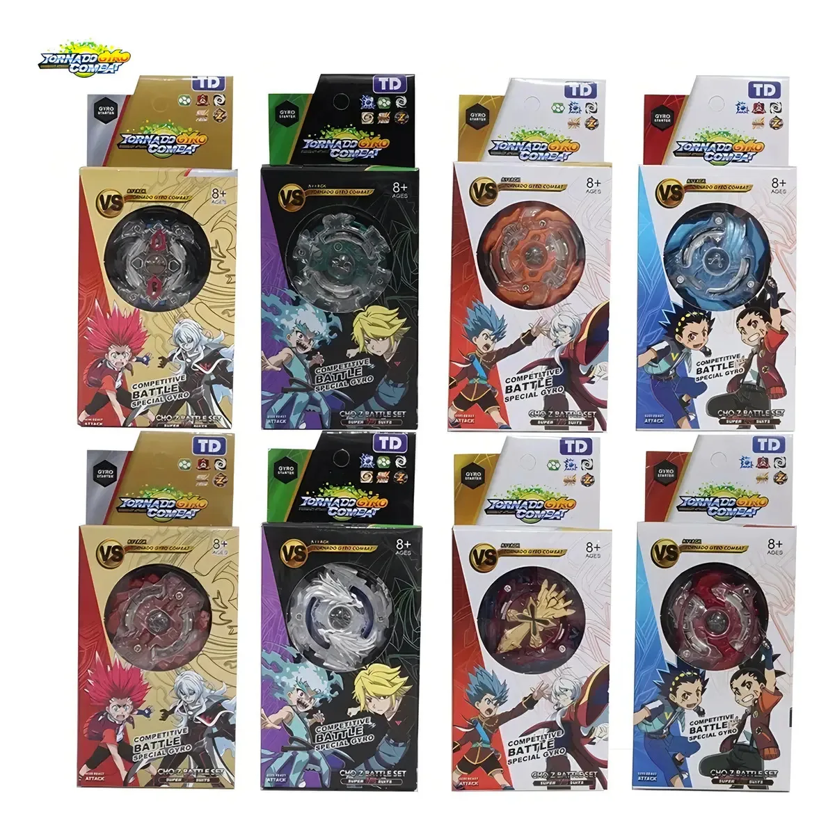 Kit 4 Beyblade Burst + 4 Lançadores Tornado Gyro Cor