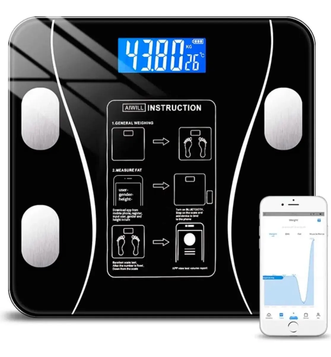 Balança Corporal Digital De Banheiro Bioimpedância Peso Imc