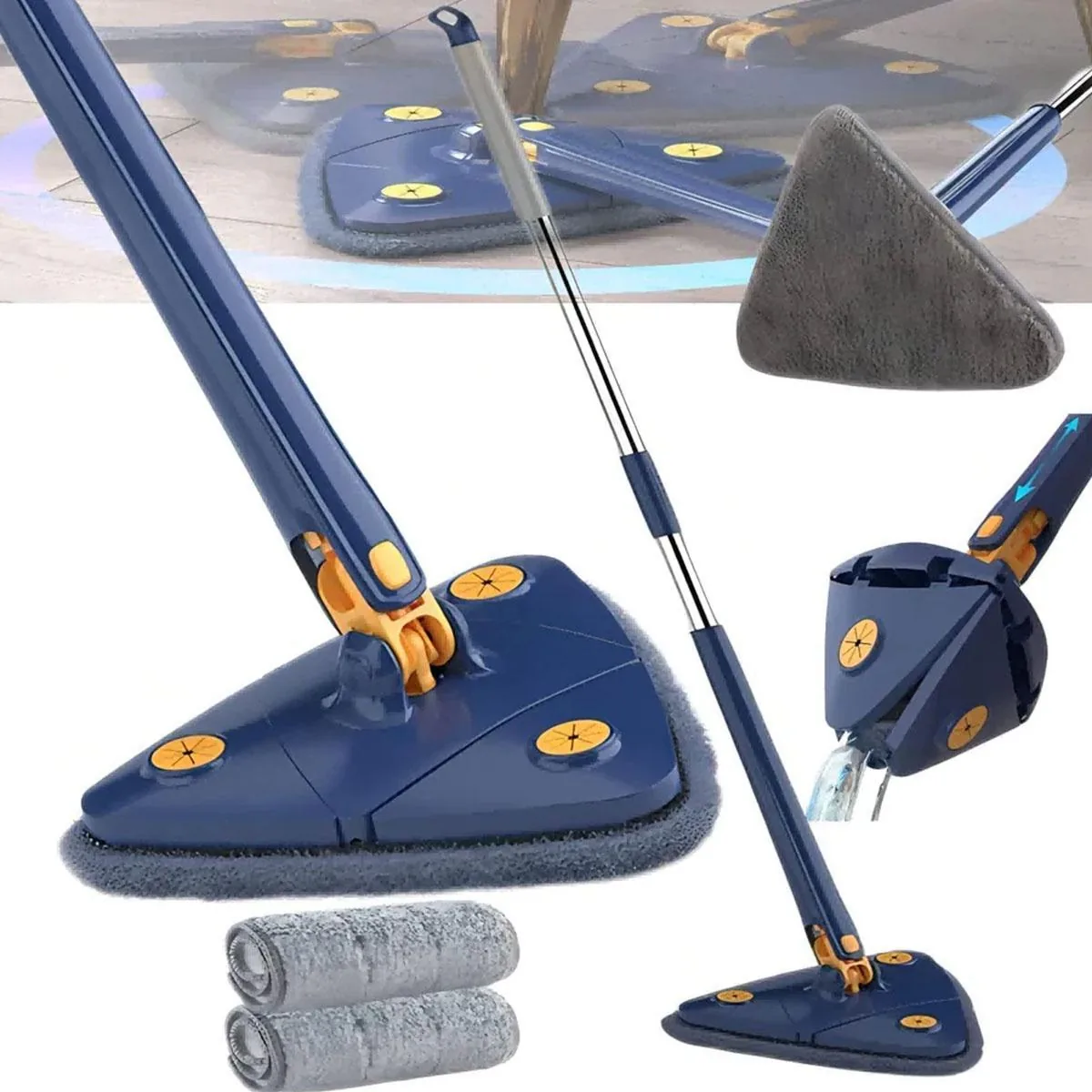 Mop Triangular Azul 360 Giratório Limpeza E Refil