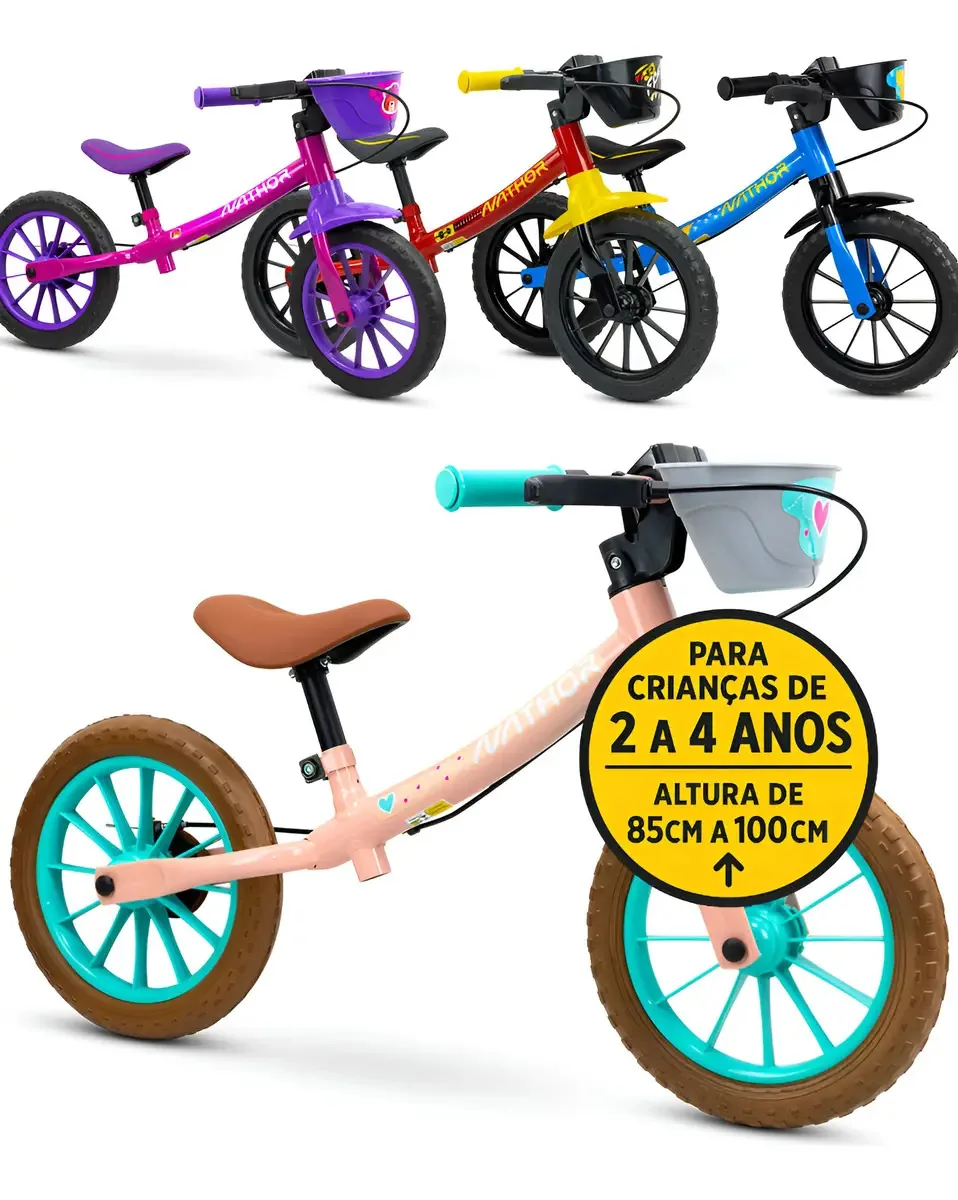 Bicicleta Infantil Sem Pedal Balance Aro 12 Nathor Cor Love