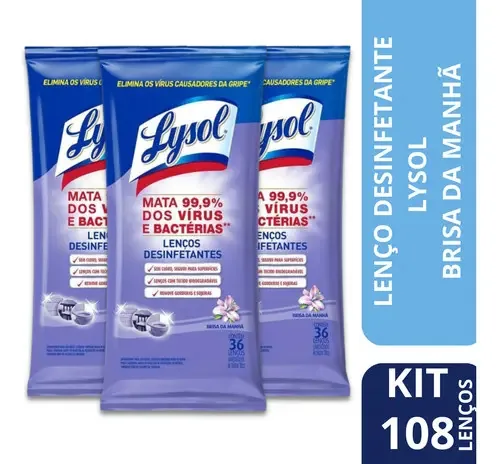 Kit Com 3 Lenços Lysol Brisa Da Manhã 108 Unidades