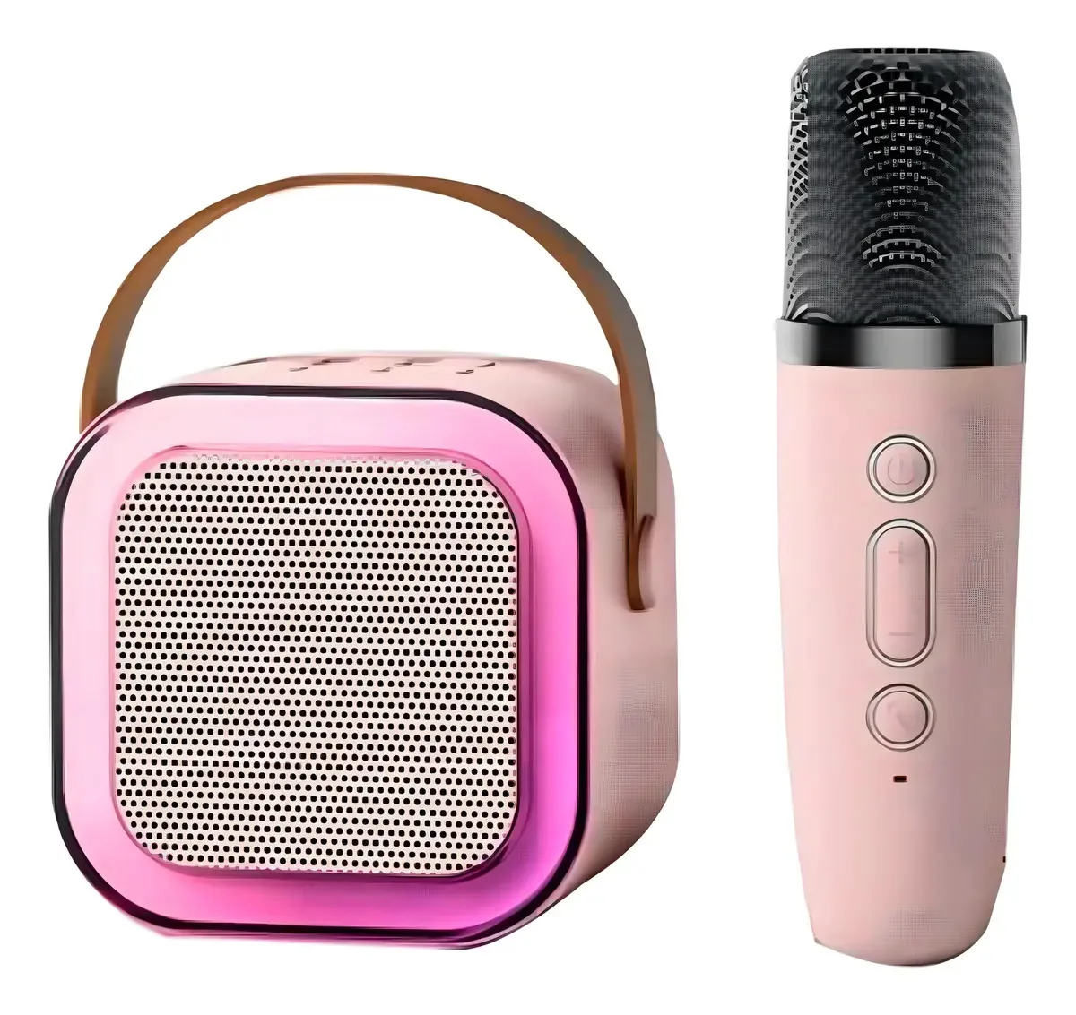 Caixa Som Karaokê Bluetooth Microfone Sem Fio Luz Led