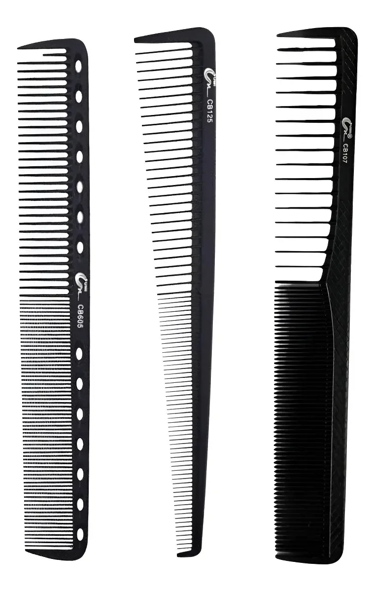 Kit 3 Pentes Carbono De Corte Barbeiro Profissional Preto