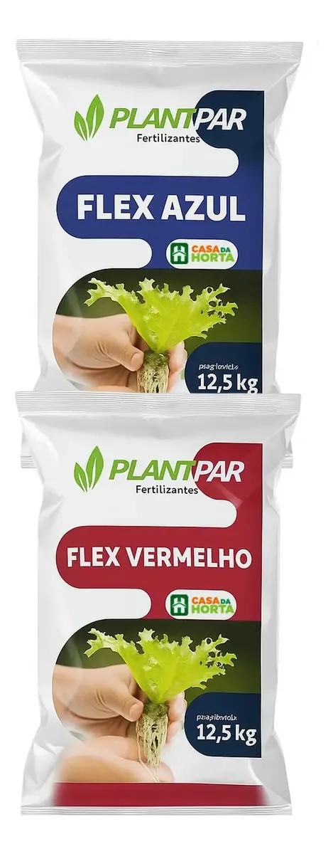 Flex Vermelho + Flex Azul Kit 25kg - Nutriente Para Hidroponia Yasai Casa Da Horta Alto Rendimento