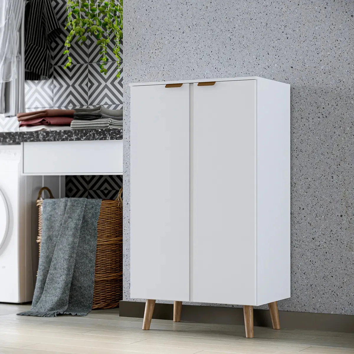 Armário Multiuso Organizador Com 2 Portas E Prateleiras Para Lavanderia Cozinha Quarto Branco