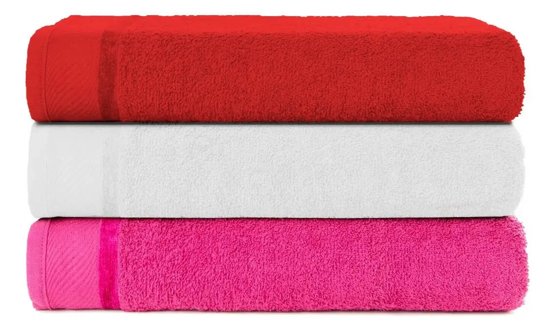 Kit 3 Toalhas Banho Banhão Gigante Luxo Canadá 75cm X 150cm Vermelho+branco+fúcsia