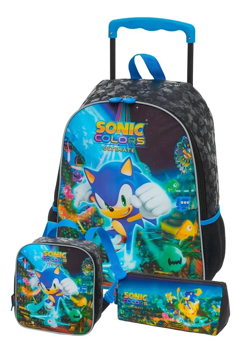 Kit Sonic Mochila Rodinha+lancheira+estojo - Pacific