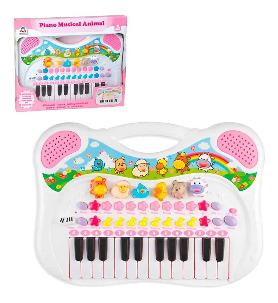Brinquedo Piano Musical Animal Rosa Sons Educativo - Braskit