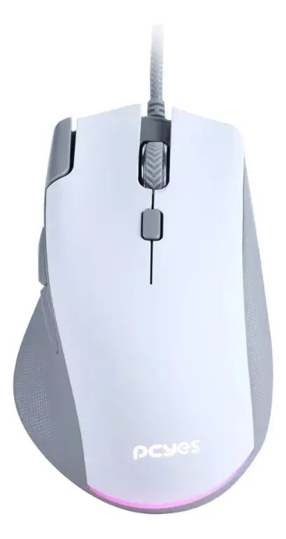 Mouse Gamer Pcyes Zyron USB Óptico Branco com 7 Botões e DPI Ajustável