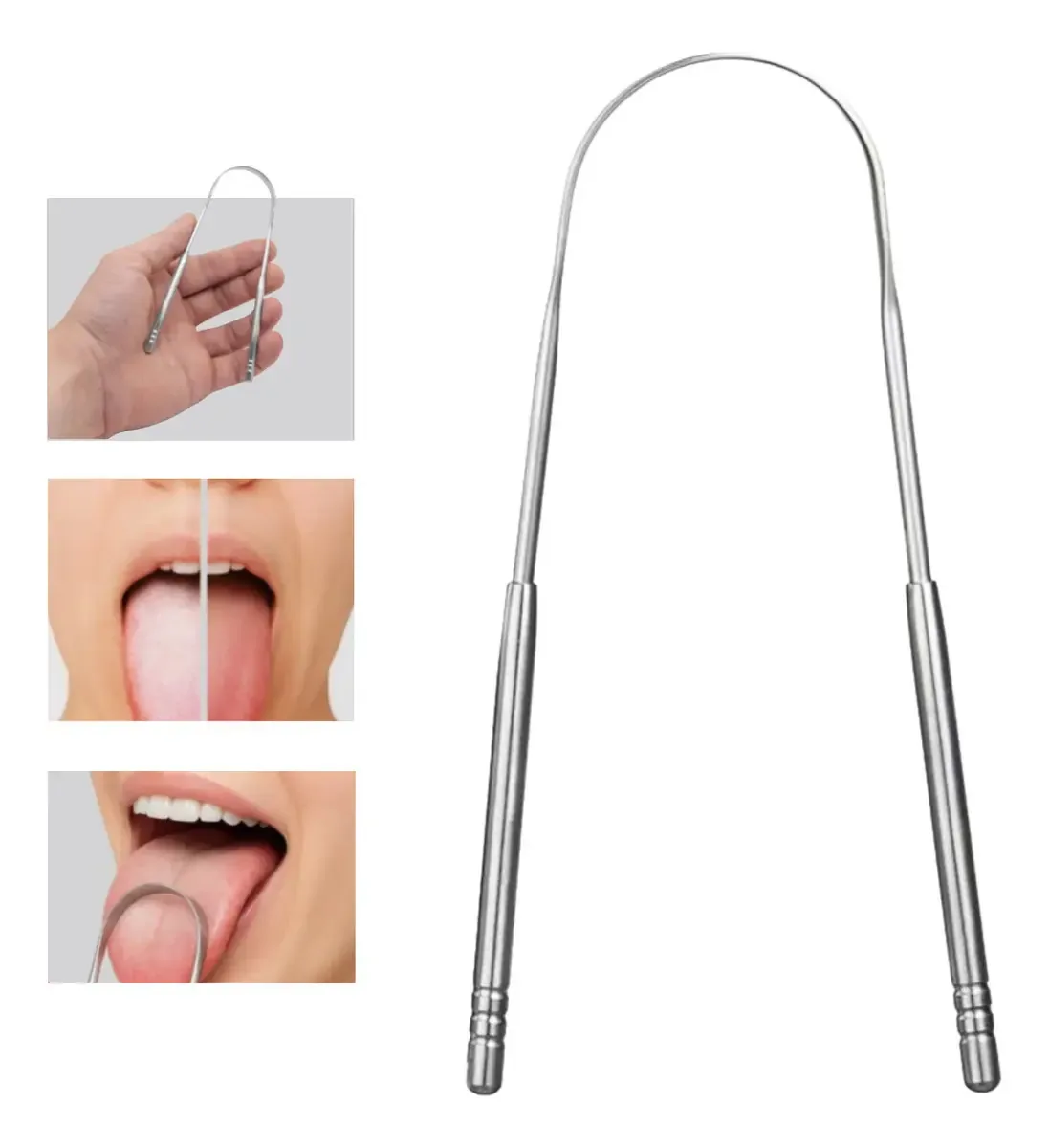 Raspador De Língua Limpador Higiene Bucal Aço Inoxidável Nf Prateado - Marca Super Abre Fácil