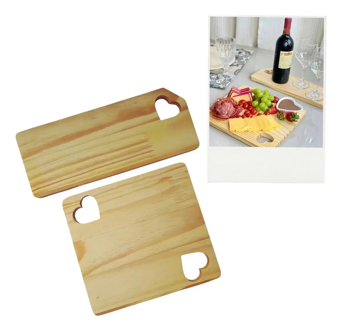 Kit Tabua De Coração Frios Doces Mesa Posta Decorativa Casal Cor Pinus Quadrada