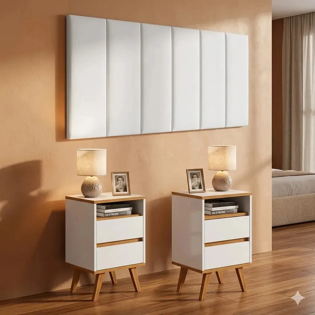 Conjunto Quarto Cabeceira 1,60 E 2 Mesas De Cabeceira Verona Acabamento Brilhante Cor Branco