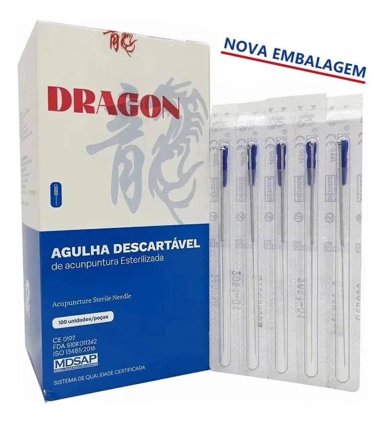 Agulha Acupuntura Dragon 30x40mm Com Aplicador 100 Unidades