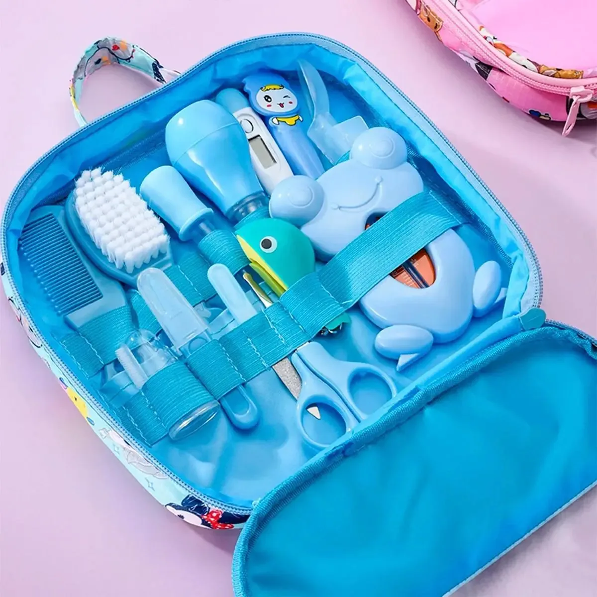 Kit Higiene Bebê Azul Escova Tesoura Aspirador Nasal