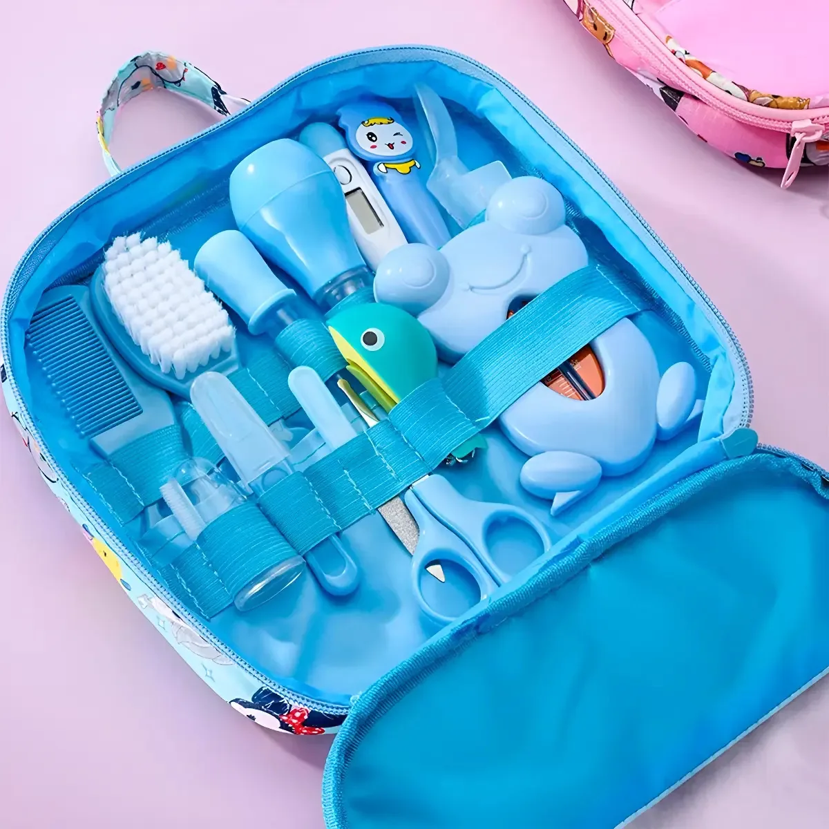 Kit Higiene Bebê Azul Aspirador Nasal Bolsa Cortador