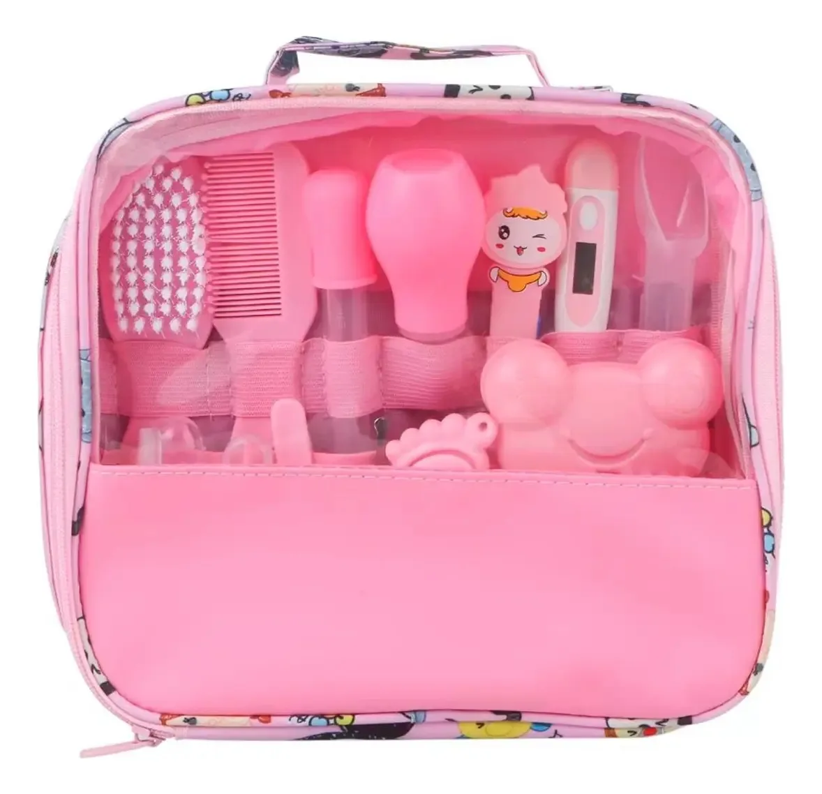 Kit Higiene Bebê Rosa Escova Tesoura Aspirador Nasal Bolsa