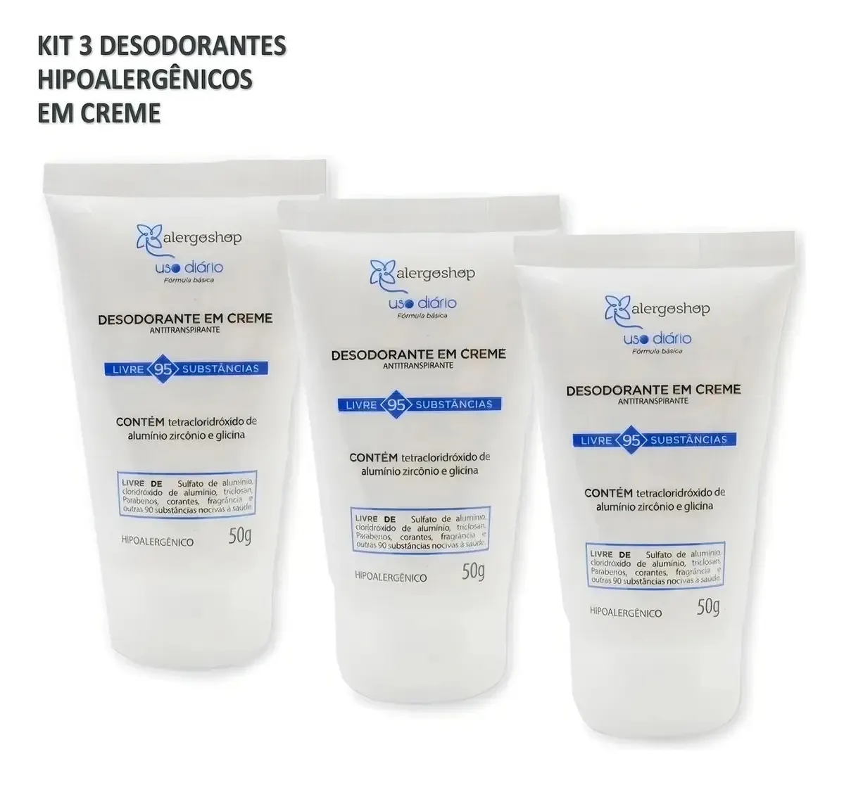 Kit Com 03 Desodorantes Antialérgico Em Creme Alergoshop