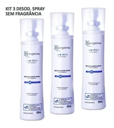 Kit Com 3 Desodorantes Spray Sem Fragrância Alergoshop