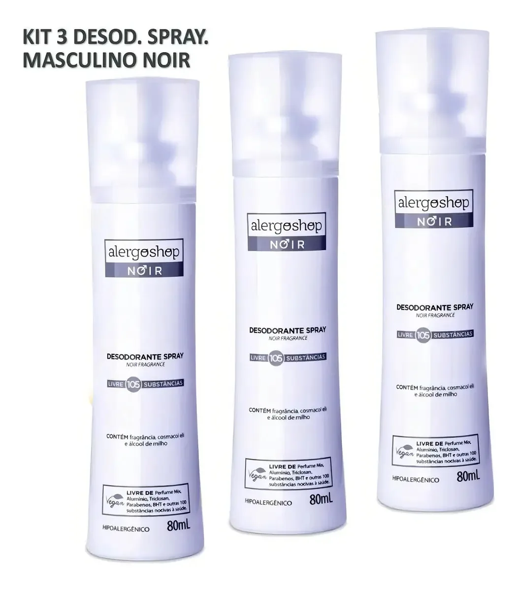 Kit 03 Desodorantes Antialérgico Spray Masculino Alergoshop